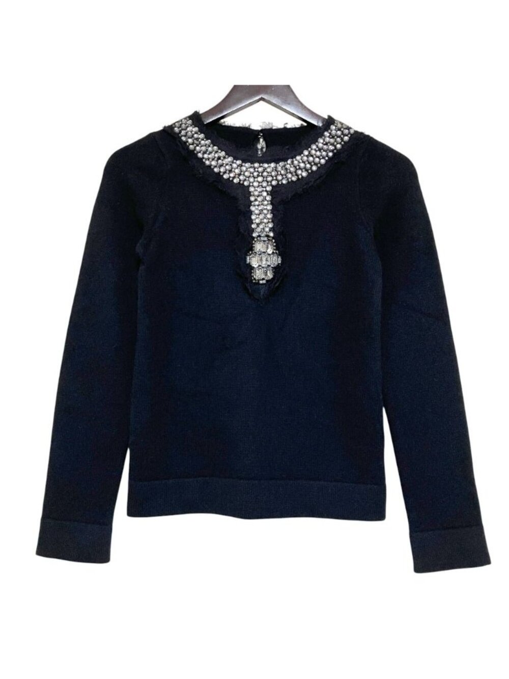 Chanel Bijou CC Logo Button Long Sleeve Cashmere Knit Sweater Black